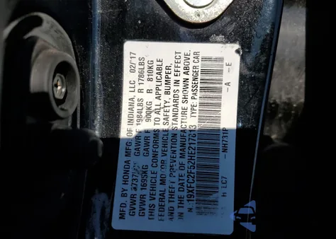 2019 Honda Civic Lx from USA, damaged, VIN 19XFC2F52HE217813